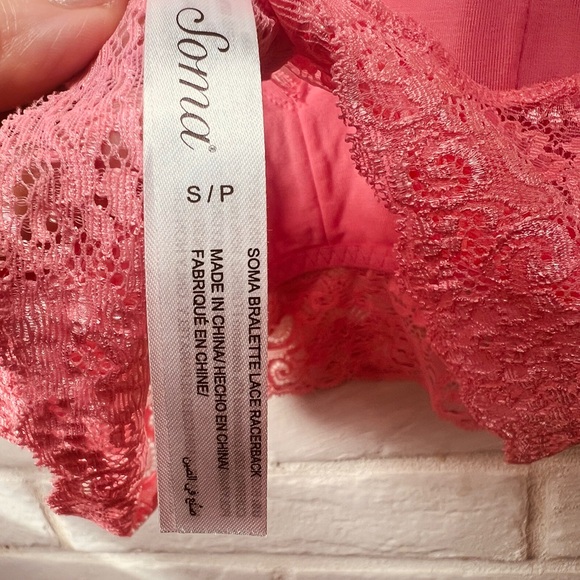 NWT Soma Bralette Lace Racerback Removable Padding S Small Pink Carnation #0371 - Picture 6 of 10